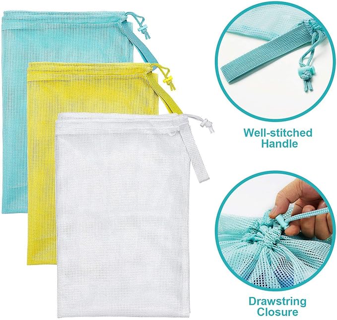 Laundry Bags, Mesh Heavy Duty 24" x 36" with Drawstring Closure, 3-Pack, White