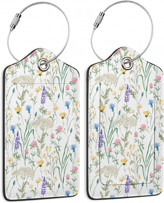 2 Pack Luggage Tag for Suitcase, Retro Lavender Leather Bag Tags Identifiers Privacy Cover ID Label with Durable Steel Loop for Women Men Kids Girls Travel