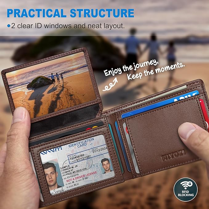 Airtag Wallet for Men,with Cash Pocket 2 ID Window 13 Cards,Slim Leather Wallet Front Pocket Card Holder RFID Blocking with Gift Box
