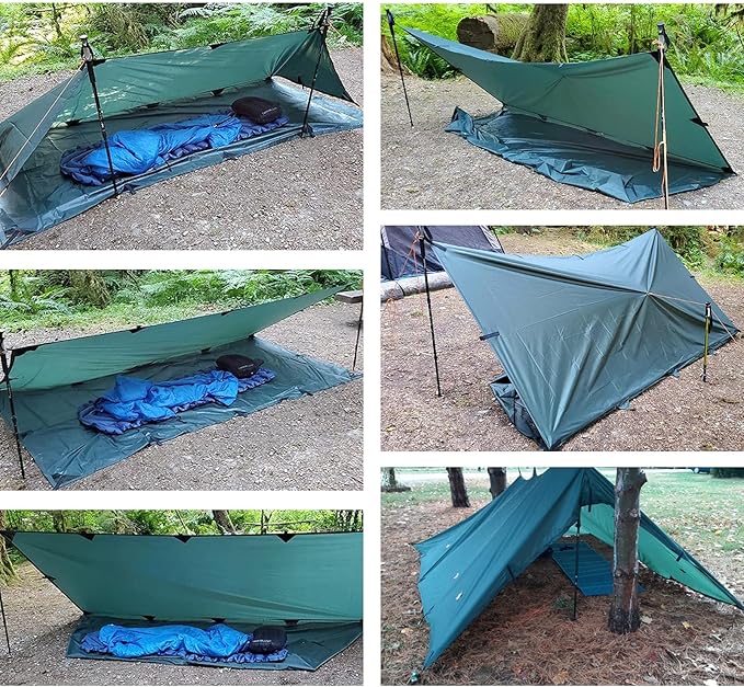 KALINCO Waterproof Camping Tarp, 10X12FT Hammock Rain Fly Tent Tarp, Multifunctional Tent Footprint, Lightweight and Compact for Backpacking, Hiking (Green-10X12FT)