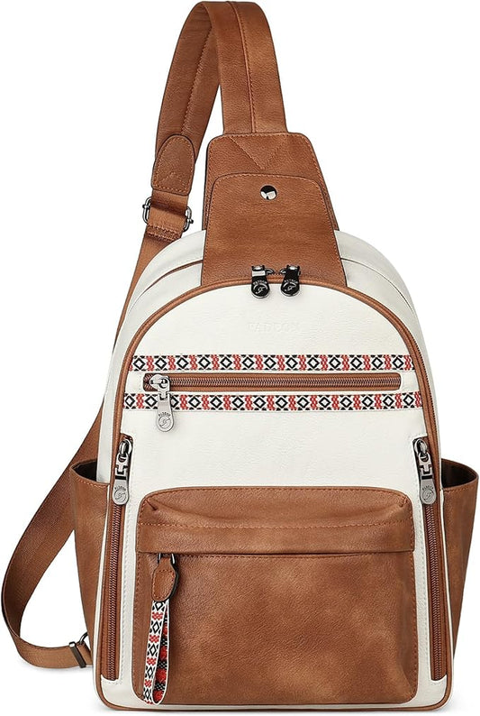 FADEON Large Sling Bag for Women, Leather Crossbody Purse Designer Anti Theft Sling Backpack, RFID Fanny Packs for Travel