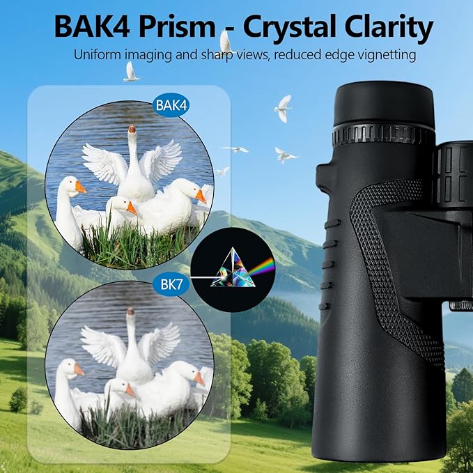 10x42 High Powered Binoculars for Adults, Kttrey Compact Waterproof Binoculars with Clear Low Light Vision for Bird Watching, Hunting, Cruise, Stargazing and Travel, Includes Carrying Bag and Strap