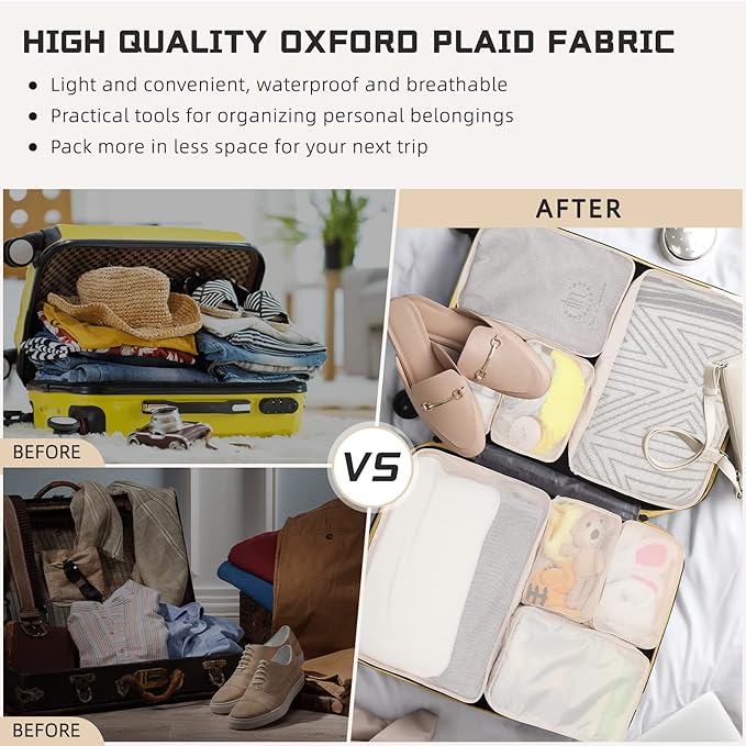 Reginary 6 Set Travel Packing Cubes Luggage Organizer Set Lightweight Suitcase with Shoe Bag for Clothes Toiletries