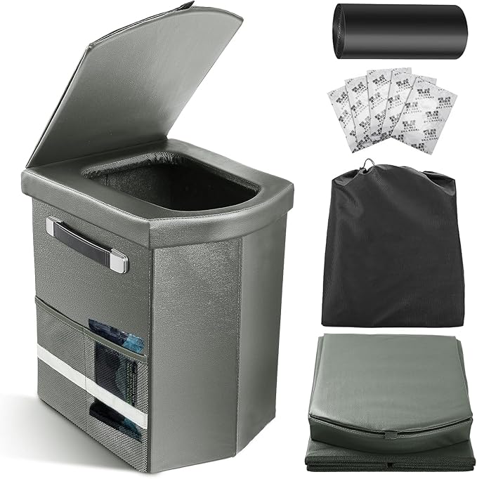 2025 Upgraded 16.5'' XL Portable Toilet for Adults,Tall Camping Toilet with Lid and Convenient Carry Bag, Portable Potty for Camping, Hiking, Car Travel,Truck, RV, Boating, Road Trips, Beach (Gray)