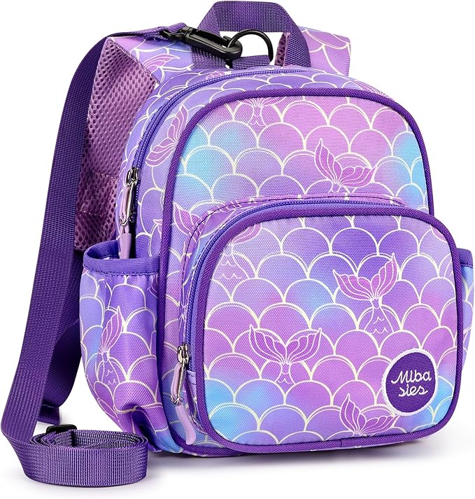 mibasies Backpack Leash for Toddlers 1-3: Baby Backpack for Girls with Anti-Lost Harness - Mermaid Purple