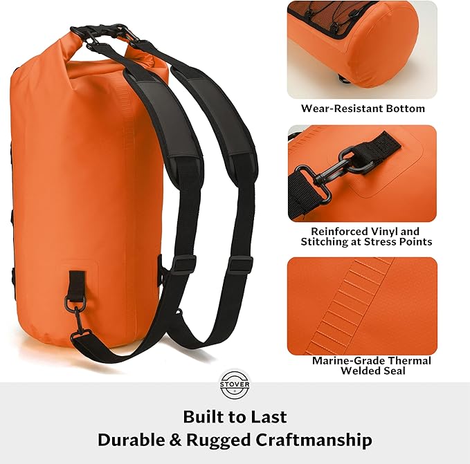 STOVER 5/10/25/30/40/55L Waterproof Backpack- Floating Dry Bag for Kayaking, Travel, Beach, Hiking, & Camping, Men/Women
