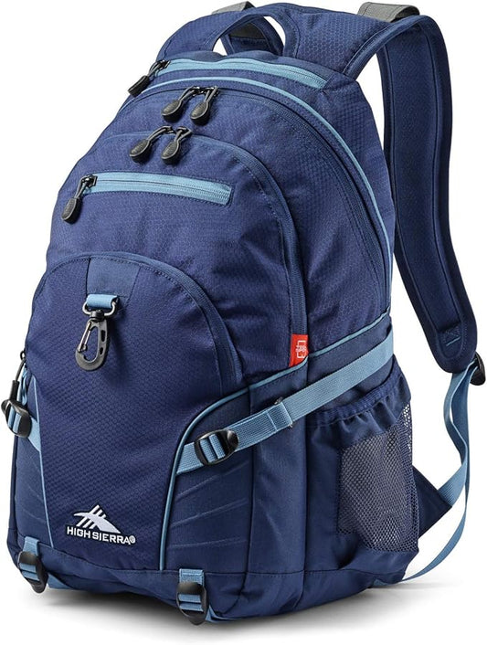 High Sierra Loop Backpack, Travel, or Work Bookbag with tablet sleeve, One Size, True Navy/Graphite Blue