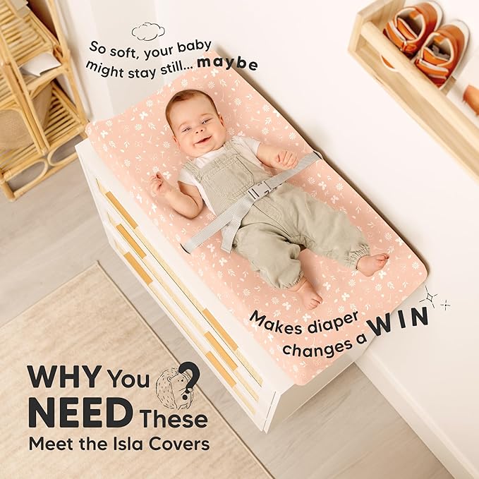 2-Pack Baby Changing Pad Covers for Girl, Boy,Neutral - Soft Viscose Derived from Bamboo Changing Table Pad Cover Sheets,Baby Nursery Diaper Changing Pad Cover,Contour Changing Pad Liner (Butterflies)