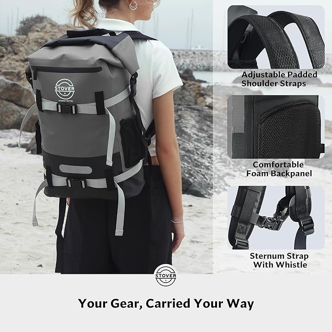 STOVER 5/10/25/30/40/55L Waterproof Backpack- Floating Dry Bag for Kayaking, Travel, Beach, Hiking, & Camping, Men/Women