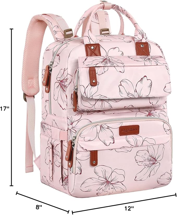 Diaper Bag Backpack, Baby Girl Diaper Bag for Mom, Large Pink Floral Diaper Bag Backpack for Girls, Waterproof Mom Backpack for Work Travel Holiday with Insulated Pockets and Stroller Straps