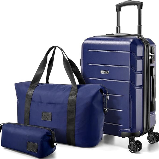 Hoteel Luggage Sets 3 Piece, ABS+PC Hard Shell Expandable Suitcases with Wheels, TSA Aproved Lock and Carry on Bags, Travel Suit Case Set for Men and Women, (3-Piece, Blue)
