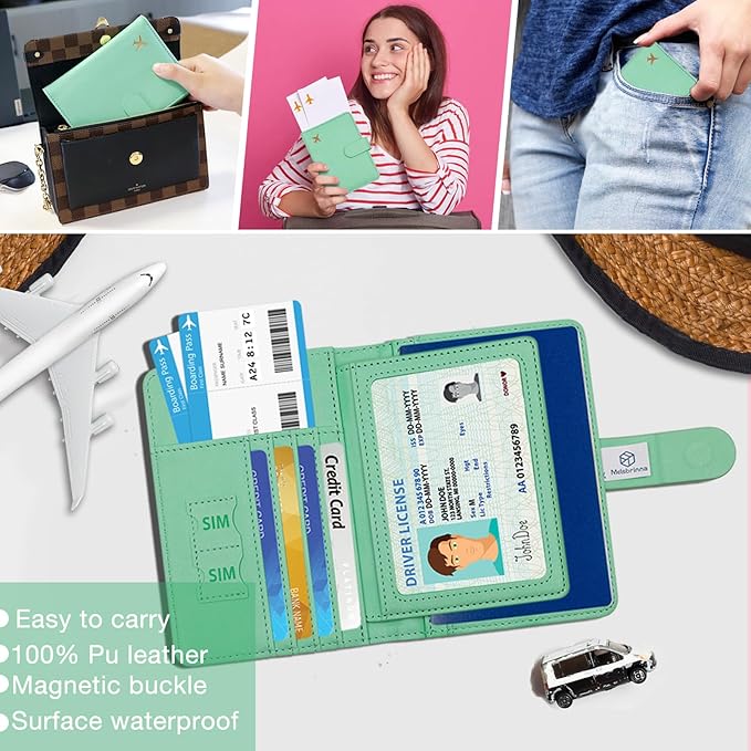 Melsbrinna Rfid Passport Holder for Travel women/Men, Cute Passport Wallet Rfid Blocking Card Slots, Rfid Passport Cover/CaseTravel Wallet, Passport Book Holder (1, Green3)