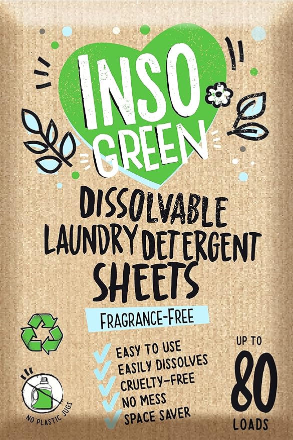 Unscented Laundry Detergent Sheets - 40 Eco Sheets for Up to 80 Loads - Fragrance-Free, Zero Plastic Packaging, Travel Laundry Detergent