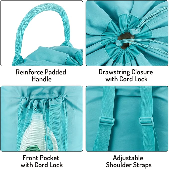 Backpack Laundry Bag with Straps and Detergent Holder, Clothes Laundry Backpack for College Travel Apartment Dorm Room (Green)