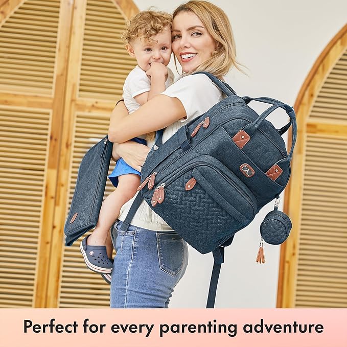 Dikaslon Diaper Bag Backpack with Portable Changing Pad, Pacifier Case and Stroller Straps, Large Unisex Baby Bags for Boys Girls, Multipurpose Travel Back Pack Moms Dads, Peacock blue
