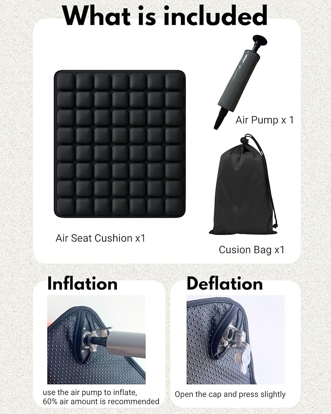 56 Air Cells Travel Cushion, 3D Inflatable Seat for Airplane, Car, Office Chair & Wheelchair, Portable & Comfortable Air Cushion for Long Flights, Driving & Sitting