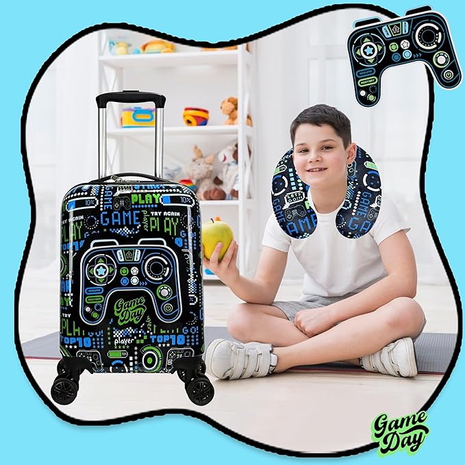 Kids Suitcase Set for Boys Hardside Luggage with Spinner Wheels 2 Piece 16inch Toddler Suitcase for Boys Travel Carry on Luggage Airline Approved
