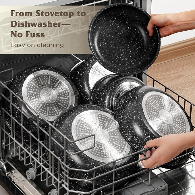17 Pcs Pots and Pans Set Non Stick, Cookware Sets with Detachable Handle, Nonstick RV Kitchen Cooking Tools Removable Handles, Oven Safe, Induction Fast, Stackable Induction Cookware, Black