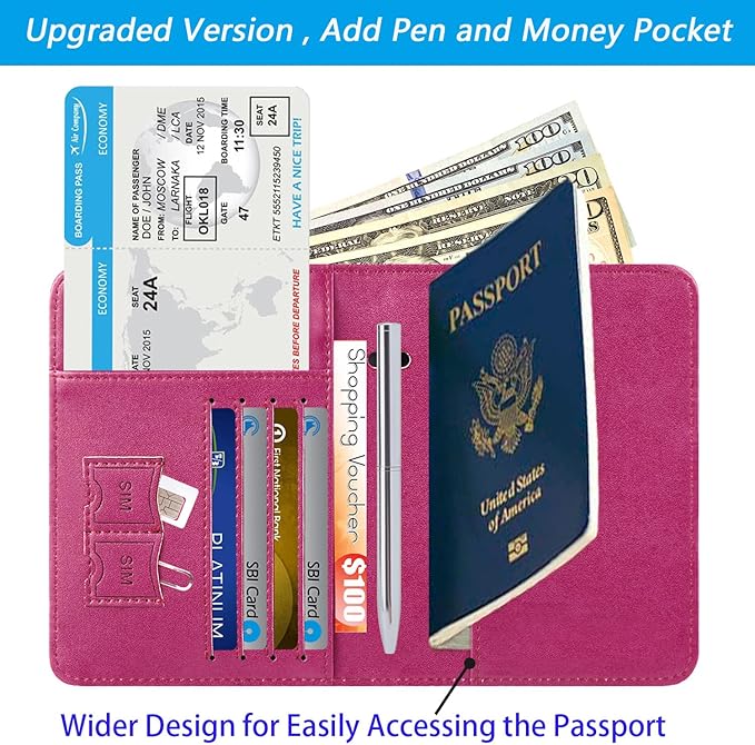 Passport Holder Cover Wallet Travel Essentials RFID Blocking Leather Card Case International Must Haves Travel Accessories for Women Men(113#Purple)