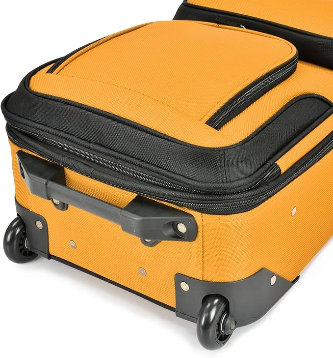 U.S. Traveler Lightweight Rolling 20" Carry On Luggage Softside Suitcase, Orange, 2 Wheel Single
