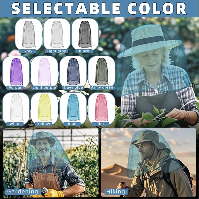 Oversized Mosquito Net 42 x 25 Inches Ultra Large Mosquito Head Net Face Neck Fly Mesh Netting Fits All Hats for Outdoor Camping Hiking Fishing Gardening Safari(Blue)