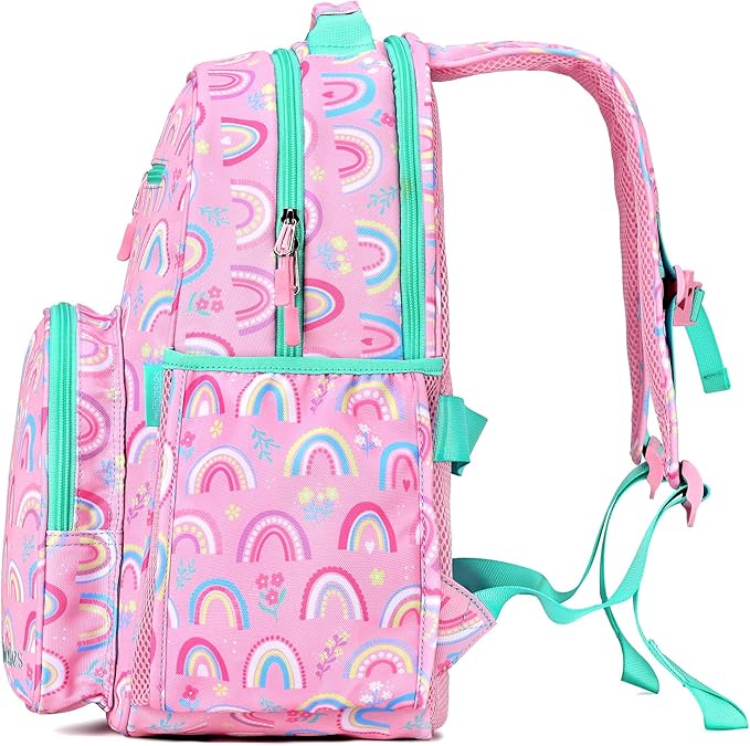 mibasies Girls Backpack: Large Kids Backpack Girls for Elementary School with Laptop Compartment - Rainbow Pink