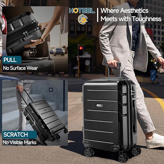 Hoteel Luggage Sets 3 Piece, ABS+PC Hard Shell Expandable Suitcases with Wheels, TSA Aproved Lock and Carry on Bags, Travel Suit Case Set for Men and Women, (3-Piece, Black)