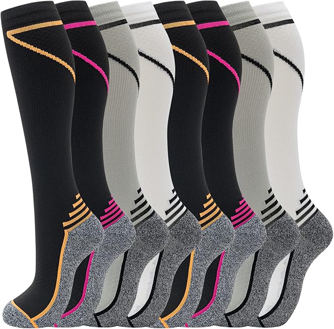 fenglaoda 8 Pairs Compression Socks for Men & Women 20-30 mmHg Knee High Nurse Pregnant Running Medical and Travel Athletic