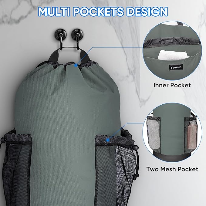 BALEINE 120L Laundry Bag Backpack, 900D Oxford Fabric Large Travel Laundry Bags with Shoulder Straps and 2 Mesh Pockets for College Dorm, Apartment, Laundromat (Dark Grey, 120L)