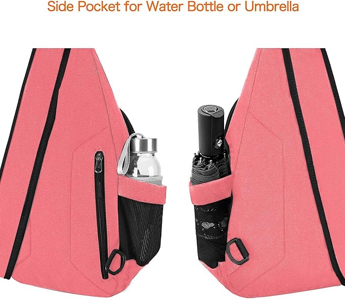 MOSISO Sling Backpack,Canvas Crossbody Hiking Daypack Bag with Anti-theft Pocket, Cherry Pink