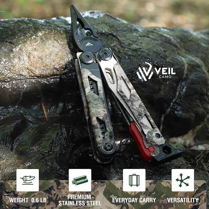 FLISSA Multitool, 18 in 1 Camo Multitool Pliers with Fire Starter, Window Breaker, Whistle, Stainless Steel EDC Gear with Sheath - Perfect for Survival, Simple Repair, Outdoor, Camping