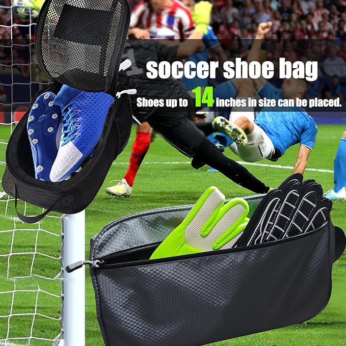 Shoe Bag Golf Travel Soccer Gym Sport with Side Accessory Outside Pocket for Socks Shoe Pouch Portable Large Shoe Storage Bag for Packing Zippered (Black Grey)
