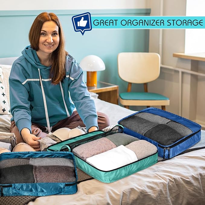 5 Pcs Packing Cubes for Suitcase Large Travel Cubes Carry on Luggage Organizer Bags for Clothes Accessories(L,Blue)
