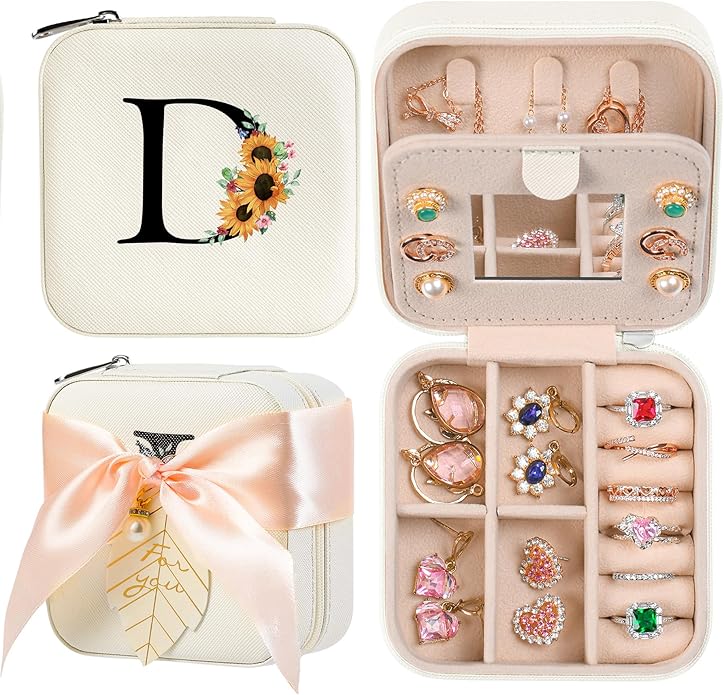 AYGXU Travel Jewelry Box for Women and Girls - Small Case With Initial A-Z - Teacher Gifts