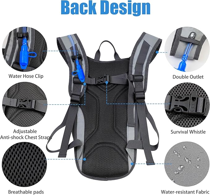 Zavothy Hydration Backpack with 2L Hydration Bladder Water Backpack for Hiking Hydration Pack for Running Cycling Hiking