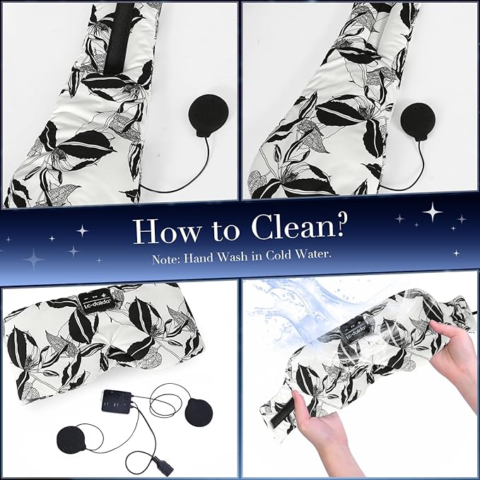 LC-dolida Sleep Mask with Bluetooth Headphones, Extra Large Silk Eye Mask for Sleeping Side Day Sleepers, Sleep Headphones Bluetooth 5.4 for Women Men with Thin Speaker, Blackout, Comfort, Microphone