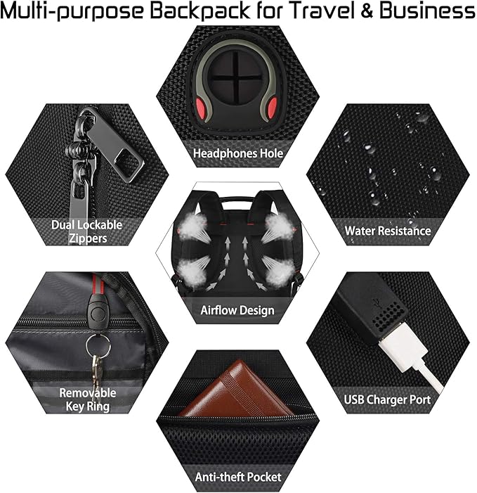 18.4 Laptop Backpack Women Men, 55L-60L Flight Approved Extra Large Travel Backpack RFID Anti Theft and TSA Friendly Backpack, Water Resistant College School Heavy Duty With USB Charging Port, Orange