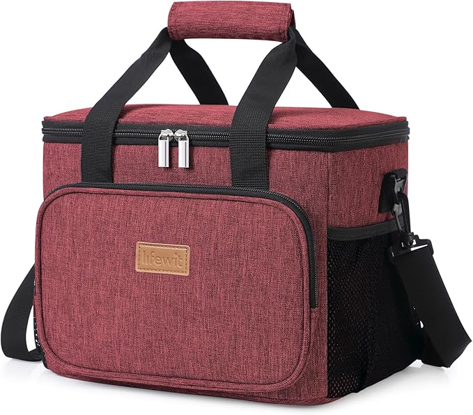 Lifewit Large Lunch Bag Insulated Lunch Box Soft Cooler Cooling Tote for Adult Men Women, Burgundy 24-Can (15L)