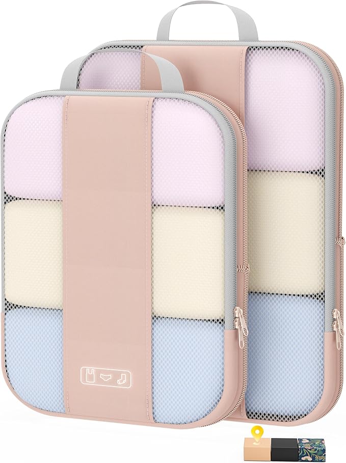 2 Set Compression Packing Cubes for Travel Essentials,Compressible Expandable Packing Cubes for Suitcase,OlarHike Luggage Organizer Bags for Travel,Handy Helper for Organizing Clothes(Beige)