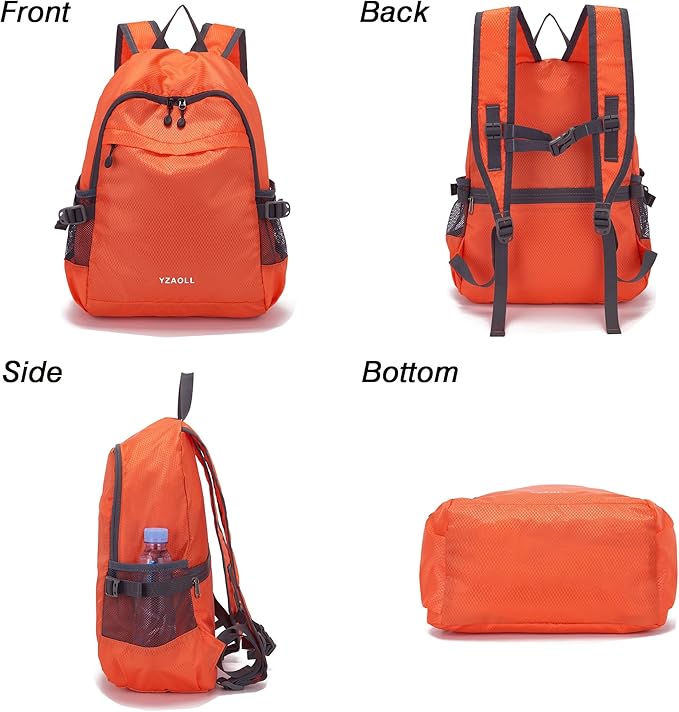 YZAOLL Small Lightweight Packable Hiking Backpack, 20L Hiking Backpack Day Pack for Women Men Travel Camping Vacation,Orange