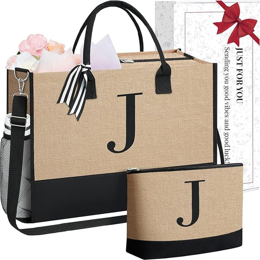 BAGAIL Initial Tote Bag, Personalized Birthday Gifts for Women, Teacher, Friends, Mom, Wedding, Monogrammed Beach Bag