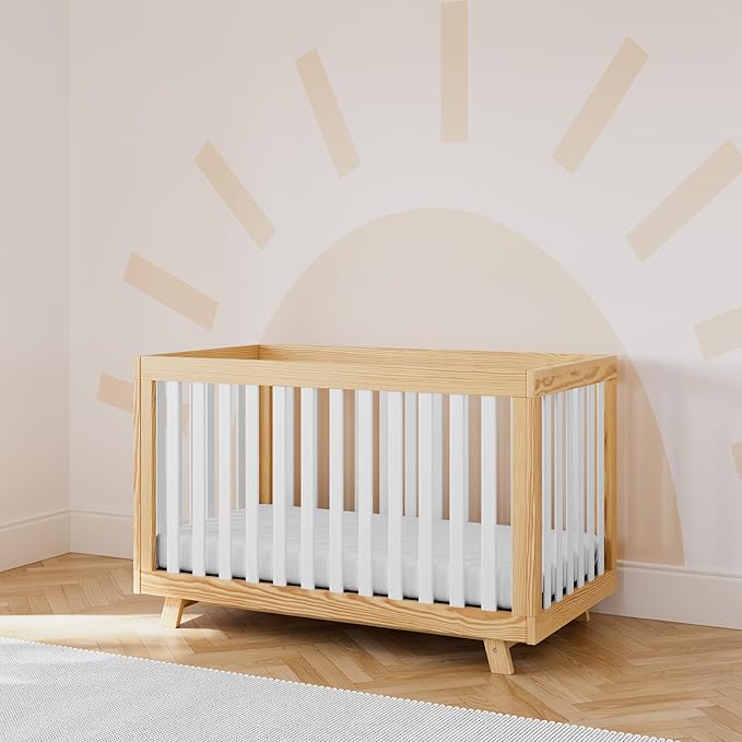 Storkcraft Beckett Convertible Crib (Natural with White Slats) – Converts from Baby Crib to Toddler Bed and Daybed, Fits Standard Full-Size Crib Mattress, Adjustable Mattress Support Base