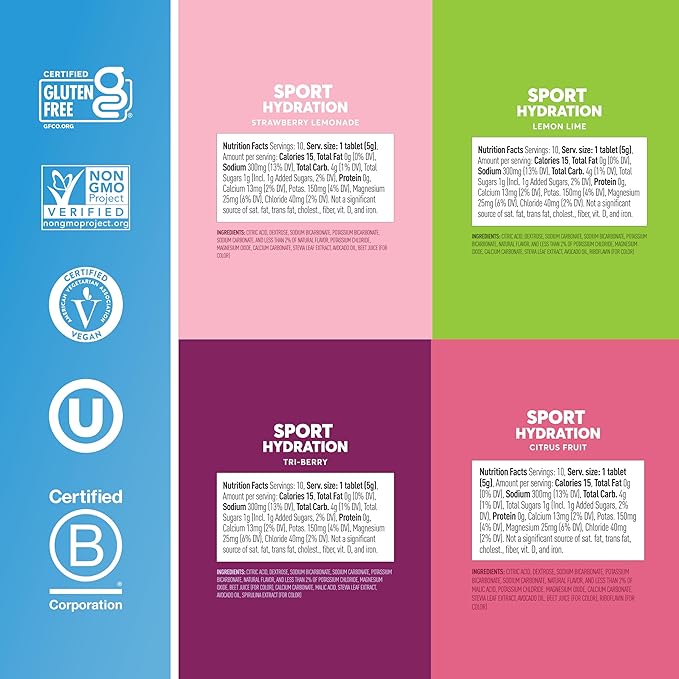 Nuun Sport Electrolyte Tablets for Proactive Hydration, Mixed Flavors, 4 Pack (40 Servings)