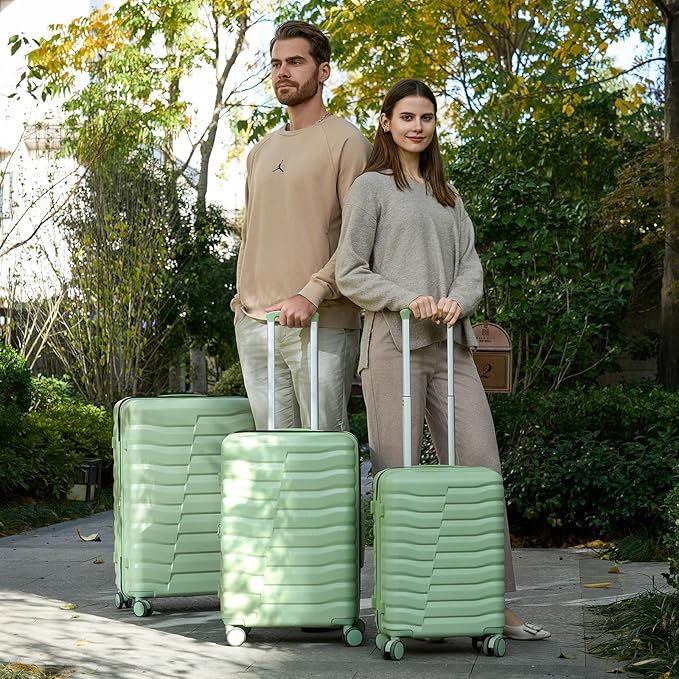 Lightweight Luggage with Spinner Wheels & YKK Zipper, 3-Piece Travel Suitcase ABS+PC Hardshell Luggage Set with TSA Lock, Light Avocado Green (20+24+28 inch)
