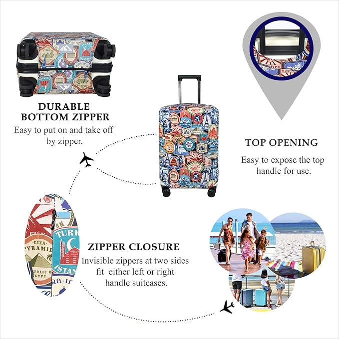 Explore Land Travel Luggage Cover Suitcase Protector Fits 31-32 Inch Case (Landmark Sticker, XL)