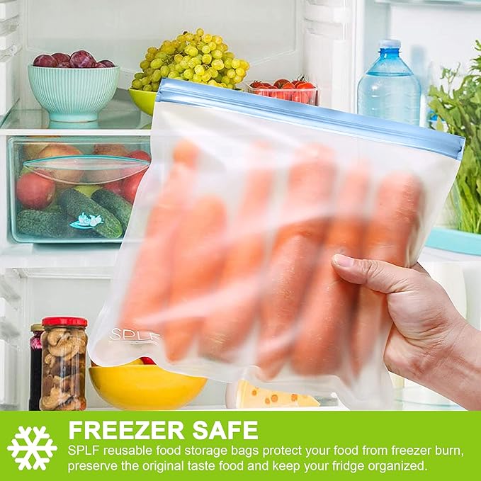SPLF 12 Pack Dishwasher Safe Reusable Snack Bags, BPA Free Storage Bags, Extra Thick Leakproof Freezer Bags Silicone and Plastic Free Lunch Bags Food Storage