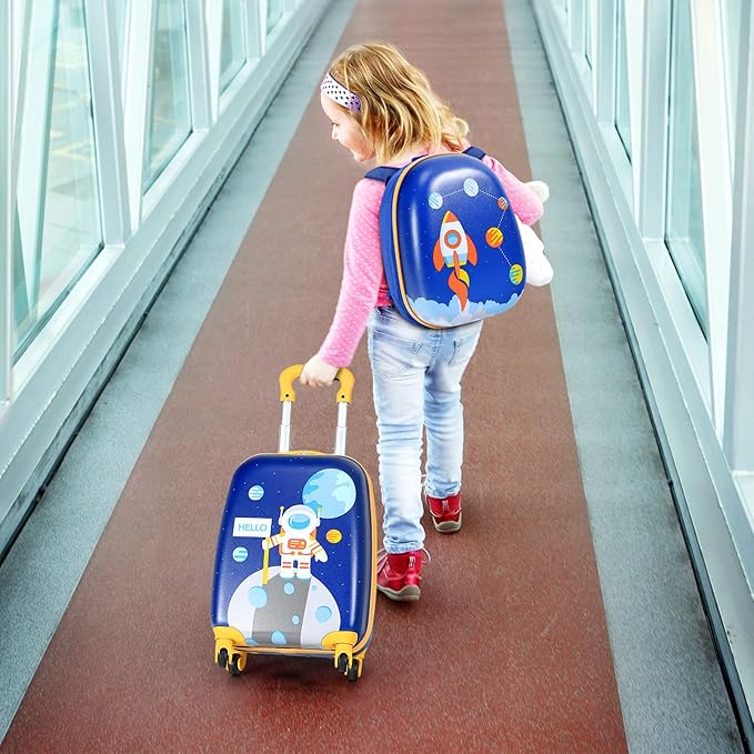 HONEY JOY Kids Luggage, 12" Toddler Backpack & 16" Travel Suitcase with Wheels, Lightweight Toddler Girls Suitcase, Durable ABS Hardshell, 2Pcs Carry On Luggage Set for Boys Girls