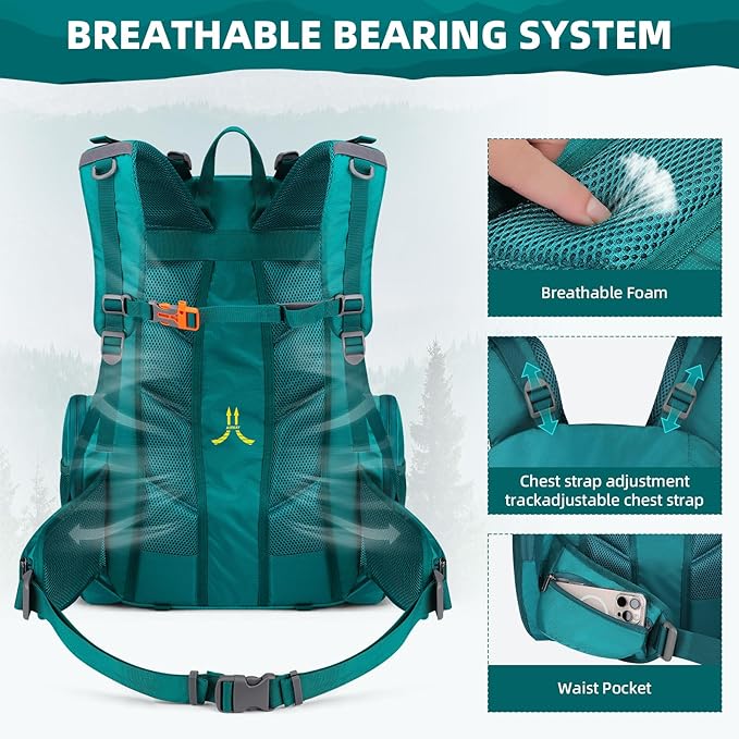 Maelstrom Hiking Backpack,40L Waterproof Camping Backpack,Men Women Packable Hiking Daypack with Rain Cover,Lightweight Travel Backpack-Green