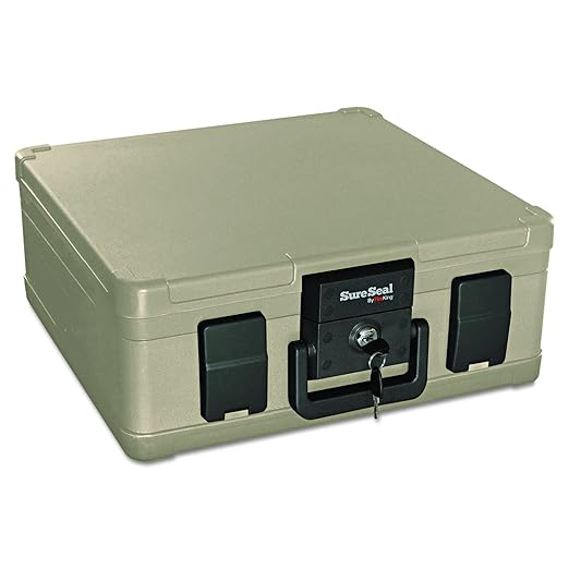 FireKing SureSeal Fire Safe with Key Lock, 1 Half Hour Fire Rated, UL Rated & 100 Hour Water Resistant Home Safe, Portable Home Safes, Taupe