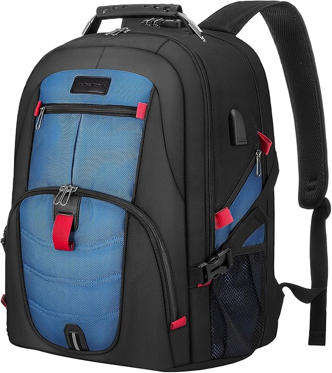 LOVEVOOK Travel Laptop Backpack Waterproof Anti Theft Backpack with Lock and USB Charging Port Large 17-17.3 Inch Computer Business Backpack for Men Women Blue